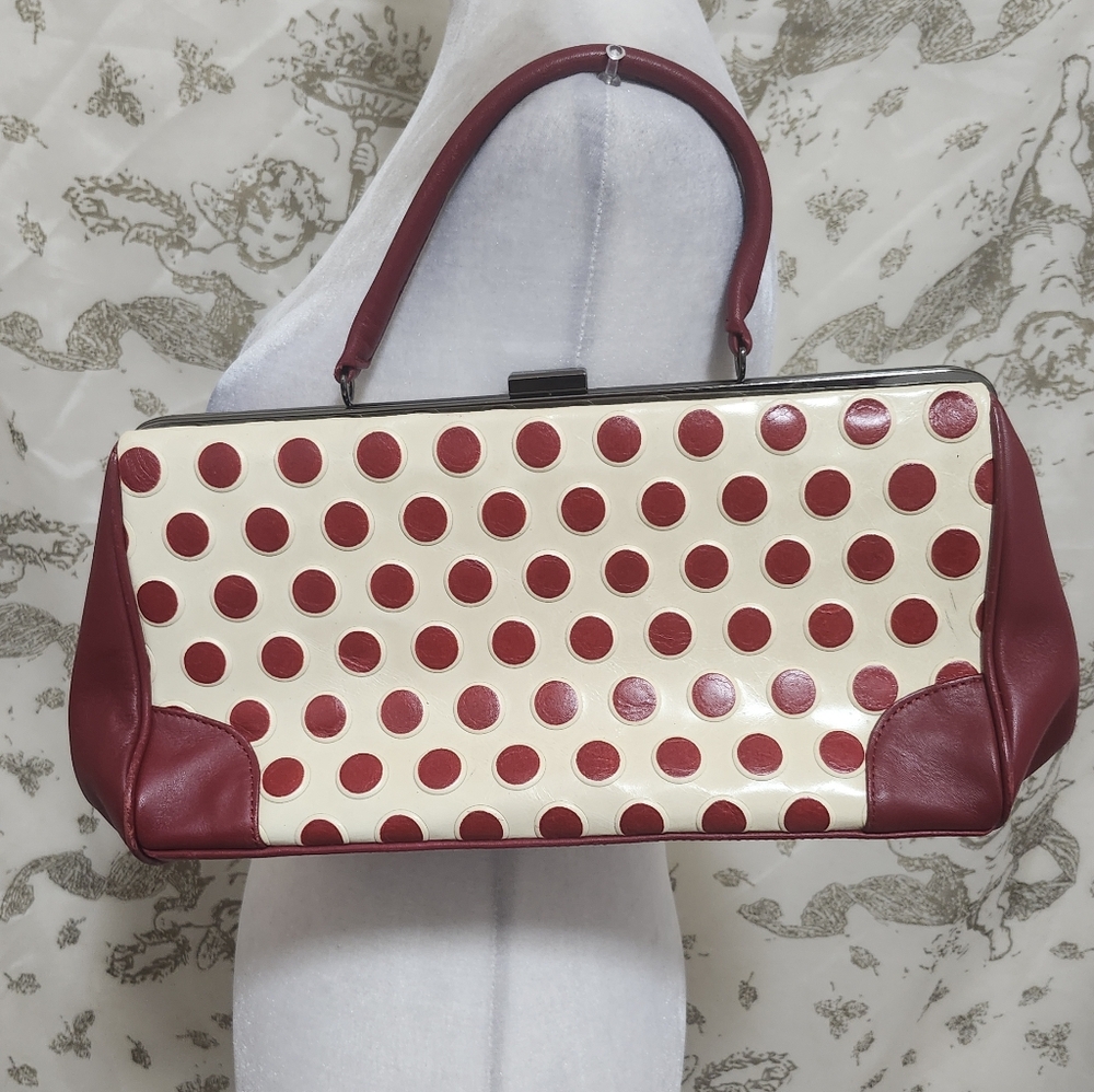 Latico Vintage Leather Polka Dot Handbag - Red and Cream Perfect For Summertime